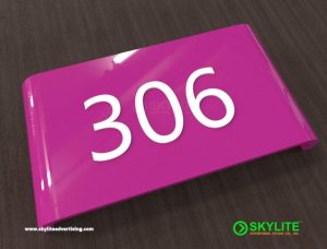 designed by benc room number sign laser cut acrylic on painted fabricated curved gi metal a4